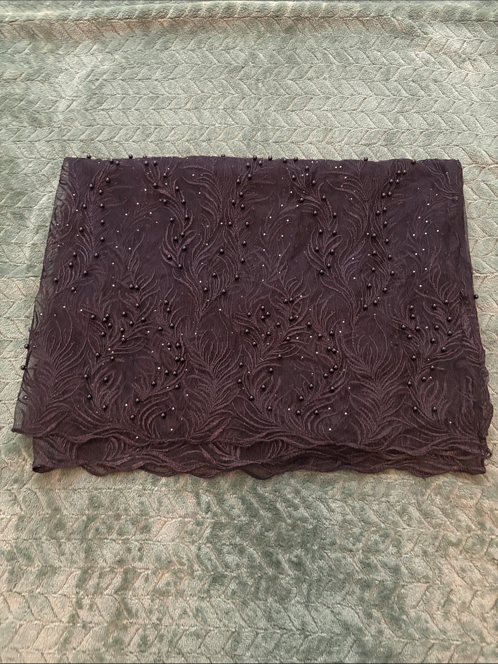 Brand Kate Beaded Embellished Vine Design Scarf Wrap Black Cocktail Evening Wrap